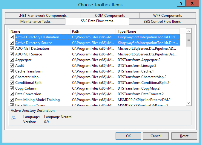 Add SSIS data flow components